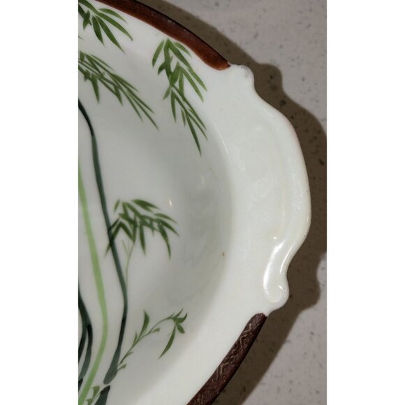 Vintage Japanese Hand-Painted Bamboo Design Oval Bowl two Handles 11 inch Length - Picture 8 of 12